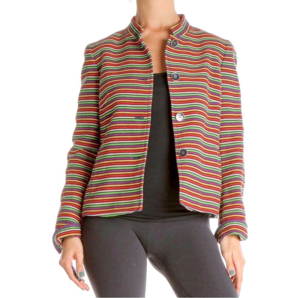 TALBOTS Rainbow Striped Blazer Jacket Size 1OP Mandarin Collar NWOT